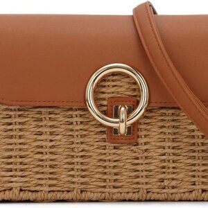 Versatile Brown Straw Beach & Evening Clutch Bag for Women – 9.06x2.76x5.51 in